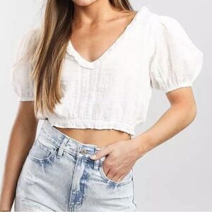 Wrangler x Billabong Lace White Eyelet Peasant Western Cowgirl Crop Top L